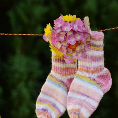 Striped socks on a clothesline