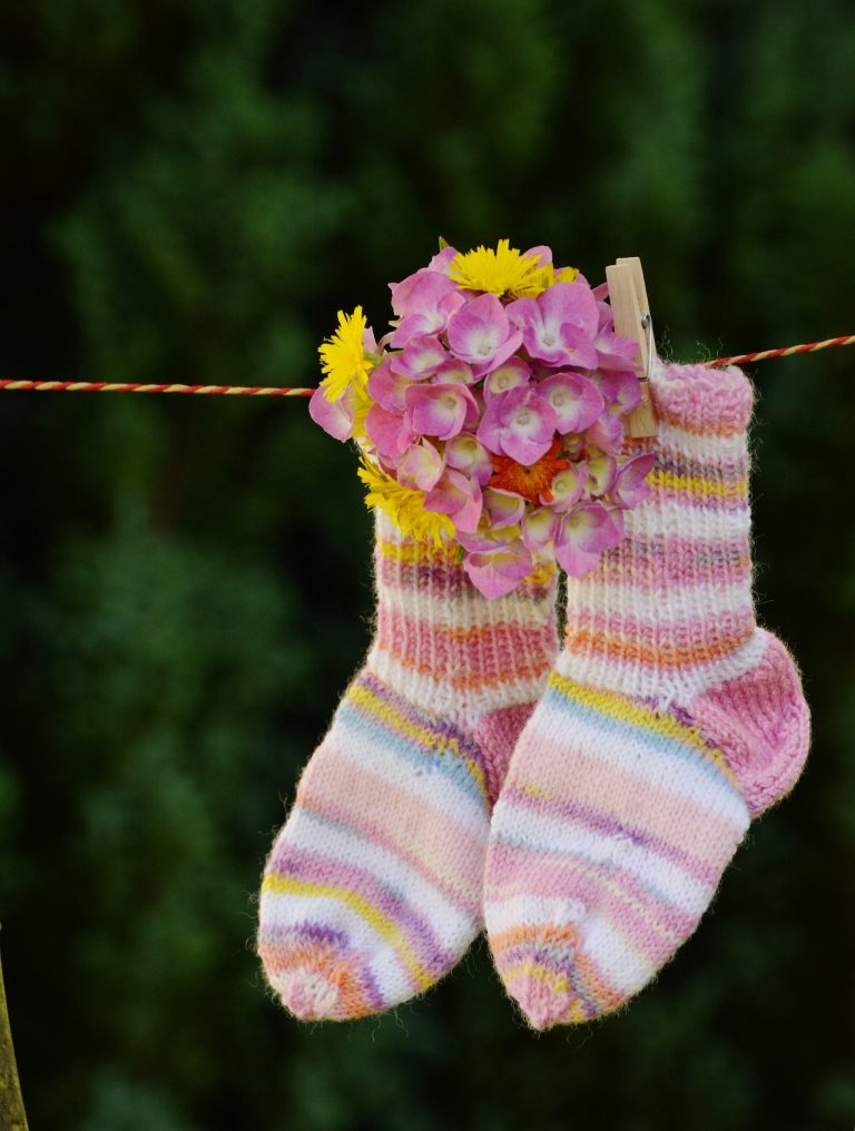 Striped socks on a clothesline